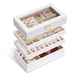 Yorbay Boîte à Bijoux à 4 Niveaux - Blanc - Rangement Bijoux pour Boucles d'oreilles Colliers Bracelets Bagues