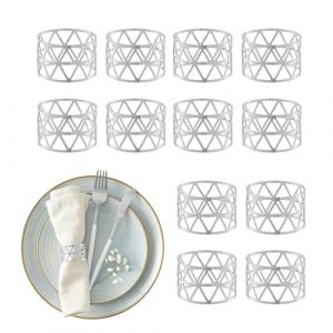 Relaxdays Porte-Serviettes, Lot de 12, Design géométrique, pour Serviette en Papier ou Tissu,. HD : 3x4,5 cm, argenté