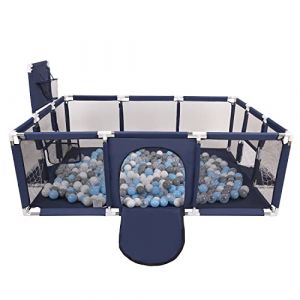 Selonis Parc B&eacute;b&eacute; Avec 200 Balles Plastiques Aire De Jeu Pliable Basket Football, Bleu Fonc&eacute;:Gris/Blanc/Transparent/Babyblue