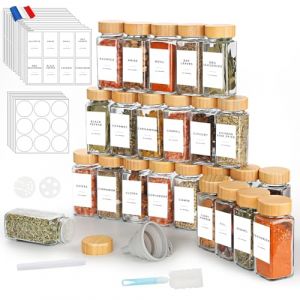 Pot à Épices - Lannvan - Lot de 24 - Verre et Bois - 120ml - Couvercle en Bambou