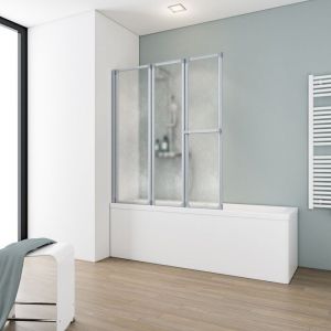 Schulte-ufer Pare-baignoire pliant, paroi - écran de baignoire 3 volets, pivotant, profilé alu-argenté verre synthétique, 127 x 140 cm
