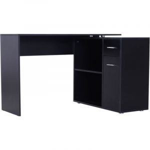 Homcom Bureau informatique multimédia modulable multi-rangements double niche + tiroir panneaux particules noir 117x82x74cm Noir