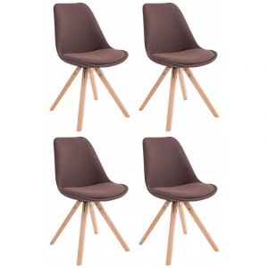 CLP Lot de 4 Chaises de salle &agrave; manger Toulouse Tissu Pieds carr&eacute;s bois marron Nature