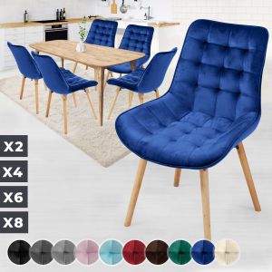 Image de Miadomodo Chaise De Salle &Agrave; Manger En Velours - Lot De 6, Pieds En H&ecirc;tre, Style R&eacute;tro, Rembourr&eacute;es, Bleu - Chaise Scandinave Pour Salon