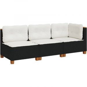 VidaXL Canap&eacute; de jardin avec coussins 3 places noir r&eacute;sine tress&eacute;e