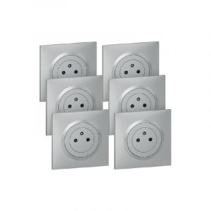 Legrand Lot de 6 prises 2P+T Affleurante avec terre Dooxie Aluminium - Complet