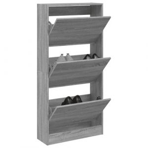 VidaXL Armoire à Chaussures, Étagère à Chaussures avec 3 Tiroirs, Meuble à Chaussures avec Rangement Entrée Couloir, Sonoma Gris Bois d'Ingénierie
