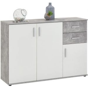 Buffet Bicolore - D&eacute;cor Gris B&eacute;ton La Et Blanc - 3 Portes + 2 Tiroirs - L120,5 X H83 X P35 Cm - Fabriqu&eacute; En Allemagne