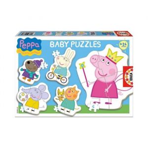 Educa 5 Puzzles Enfant - Personnage Peppa Pig 3 - 4 - 5 Pieces - Peppa Le Cochon - Candy Cat - Danny Dog - Emilie Elephant - Freddy Fox