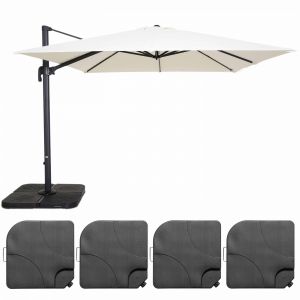 Image de Oviala Parasol déporté et 4 dalles à remplir aluminium blanc 3x3m - Blanc