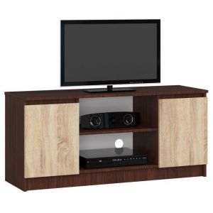 Abamihome - Meuble tv pour salon akord Wengé 120 cm 2 portes façade Chêne Sonoma 2 étagères 120x40x55 cm