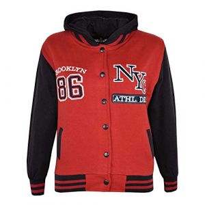 Enfants Filles Garçons unisexe Varsity de baseball à capuche BROOKLYN 86 NYC ATHLATIC brodé veste
