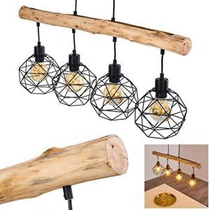 Image de Hofstein Suspension Bacabal en bois et métal noir, lampe pendante rétro, parfaite au dessus d'une table vintage, hauteur ajustable, max. 119 cm, pour 4 ampoules E27 max. 60 Watt, compatible ampoules LED