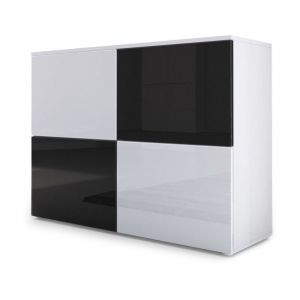Commode Buffet Armoire Rova en Blanc mat - haute brillance & tons naturels - Blanc haute brillance / Noir haute brillance - Blanc haute brillance /