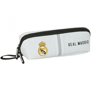 Safta Real Madrid 1ère équipe 24/25 - Grande trousse carrée, idéale pour les enfants d'âge scolaire, confortable et polyvalente, qualité et résistance, 22 x 10 x 10 cm, blanc/gris, Blanc/gris, Estándar,