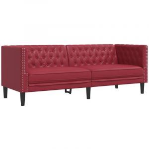 VidaXL Canapé à 3 places Chesterfield rouge bordeaux similicuir