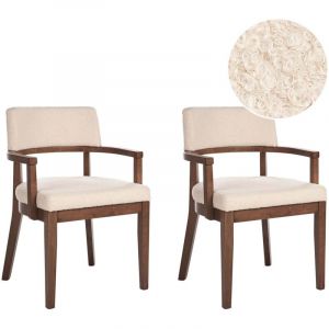 Beliani Lot de 2 Chaises de Salle &agrave; Manger en Boucl&eacute; Assise Tapiss&eacute;e Bois Fonc&eacute; et Beige Dalbo