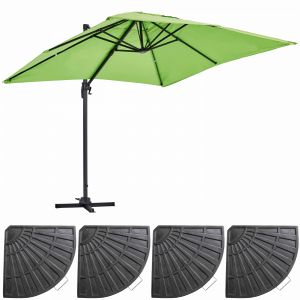 Oviala Ensemble parasol déporté rectangulaire rotatif 360 (2 x 3m) + 4 dalles lestées Amalya - Vert