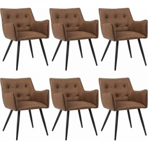 Image de Lot de 6 Chaises de Salle &agrave; Manger Scandinave. Fauteuil Rembourr&eacute;e en pu. Pieds en M&eacute;tal. Marron - Marron - Woltu