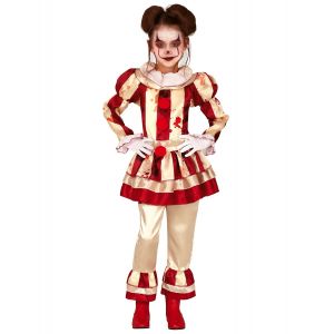 Image de Déguisement clown terrifiante rouge et blanc fille Couleur Coloré Taille 7 à 9 ans (125 135 cm)