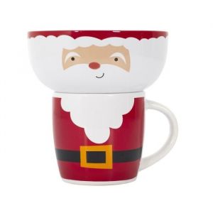 HOME DECO FACTORY, KA0403, Mug et Bol de Noël en céramique, Design Festif et coloré, Parfaits pour Les fêtes, compatibles Lave-Vaisselle et Micro-Ondes, Taille : 300ml, Couleur : Rouge