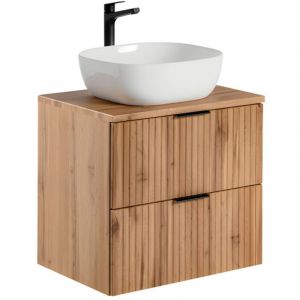 Ensemble de salle de bain NOXERA 60 cm &ndash; Ch&ecirc;ne wotan &ndash; Meuble sous vasque avec plan pour vasque et vasque