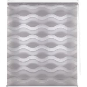 Blindecor Store Lira Ondes, Store Enrouleur Double Tissage, Jour/Nuit, Gris Argent, 160 x 180 cm (Largeur x Hauteur)