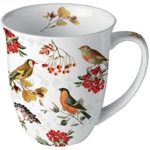 Ambiente Mug en porcelaine fine oiseaux hivernaux – 0,4 litre