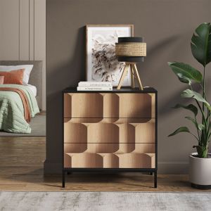 Commode Eliza, noir/ch&ecirc;ne, 80x81.2cm avec 3 tiroirs, Vicco