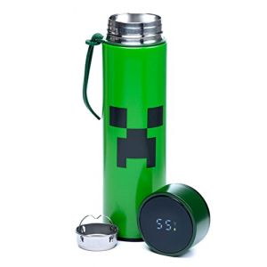 Puckator Bouteille Isolée (Gourde) en Acier Inoxydable avec Thermomètre Digital Boissons Chaudes ou Froides Minecraft - Creeper