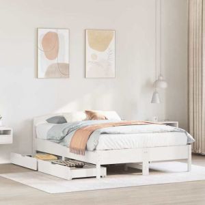 VidaXL Cadre de lit et tête de lit blanc 140x190 cm bois de pin massif, meuble de chambre à coucher, sommier, lit en bois, lit, lit double