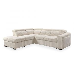 Mobilier Deco - tayra - Canapé d'angle convertible avec coffre en velours côtelé beige - Angle gauche