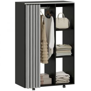 Homcom Armoire penderie - mobile 4 roulettes - tringle &agrave; v&ecirc;tements et &eacute;tag&egrave;res ouvertes - 80 x 40 x 128 cm - noir