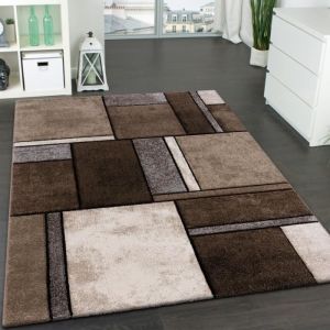 Paco Home Tapis Design &agrave; Carreaux Contour Trendy Tape l'Oeil Gris Marron Beige 240x330 cm