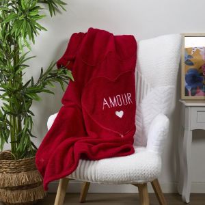 Linnea Coussin et plaid 120x150 cm polyester forme de coeur amour toujours rouge