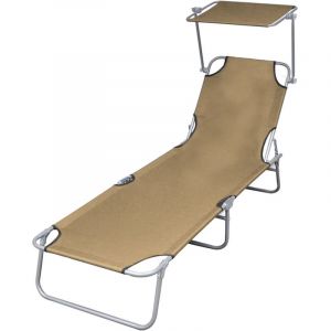 VidaXL Chaise longue pliable avec auvent Acier Taupe