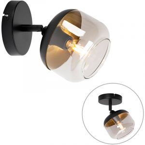 Qazqa Spot design noir avec or et verre fumé - Kyan