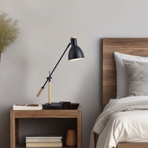 Lux.pro - Lampe de table Watford E27 m&eacute;tal bois 67 x 38 x 18 cm noir naturel