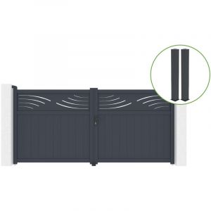 Portail battant 3,4m halti H.160cm alu gris + 2 poteaux 20x20cm H.190cm