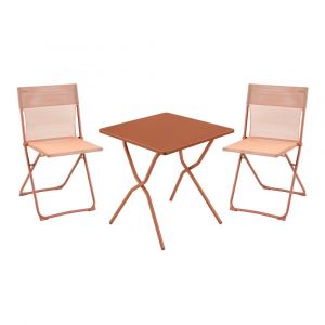 Ensemble 1 table, 2 chaises pliantes ultra-compactes en acier orange
