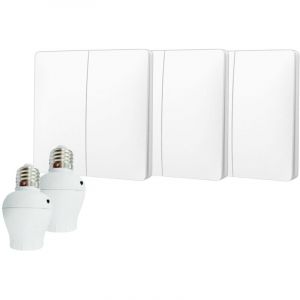 Fast Led Technology - Kit interrupteur va-et-vient sans fil et sans pile prêt à poser - 3 boutons poussoirs double allumage + 2 douille à vis