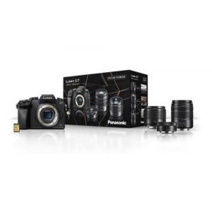 Panasonic Lumix DMC-G7 + Objectif Lumix 12-32 mm F/3.5-5.6 + Objectif 45-150mm f/4-5.6 + Objectif 25 mm f/1,7 + Carte mémoire SD 16 Go