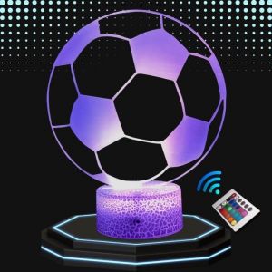 Lampe de Chevet 3D LED Ballon Football - Personnalisable - 16 couleurs - T&eacute;l&eacute;commande incluse