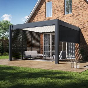Pergola Bioclimatique Ombr&eacute;a 4x4M adoss&eacute;e V2 - Anthracite & Blanc