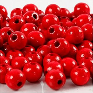 Perles en bois, d: 8 mm, la taille du trou 2 mm, rouge, 15gr, env 100 pièce