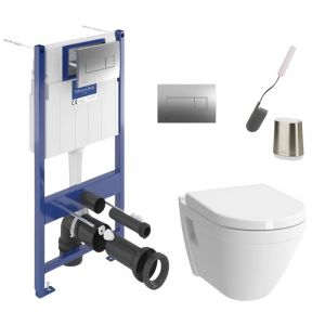 Villeroy & Boch ViConnect Pro S Pack WC bâti-support + WC avec bride + abattant SoftClose + plaque + brosse (VCNS50-2FL1CH)