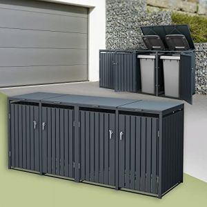 Ml-design - Box pour 4 Poubelles, 240L, 264x80x116,3 cm, en Acier, Anthracite, Résistant aux Intempéries, Habillage de Poubelle avec Couvercle