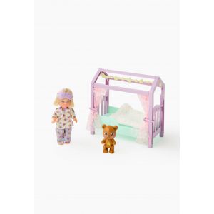Simba Toys Evi Love Lit - Mini Poupée de 12 cms en Pyjama - Lit Décoré avec des Etoiles - 3 Accessoires Inclus - A Partir de 3 Ans