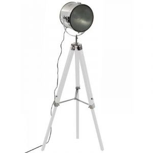 Image de Atmosphera Lampadaire projecteur en métal et bois brossé blanc ebor H152