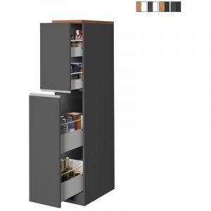 Meuble mobile moderne de cuisine avec 2 tiroirs &agrave; &eacute;pices 30x60x164.5 Trym - Gris - Ch&ecirc;ne
